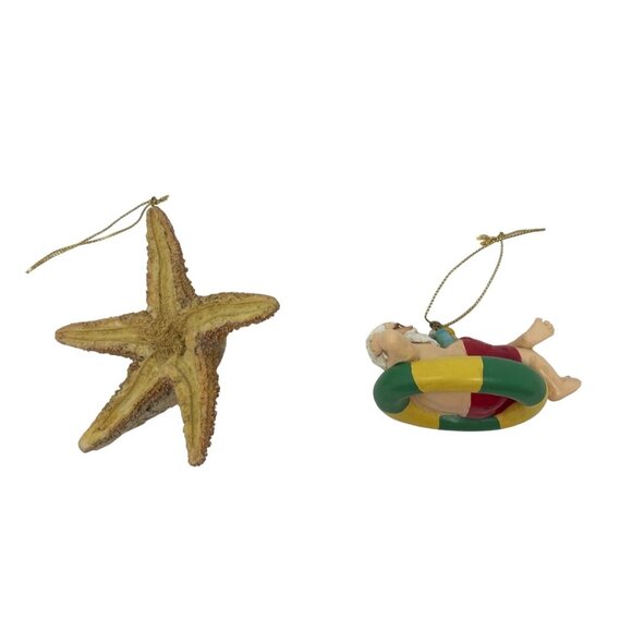 2 Beach Ornaments - Starfish with Santa Face & Santa Relaxing in an Innertube - Picture 6 of 6